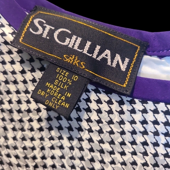 Black and White 100% Silk Checkered Dress with Pink and Green Accents - Picture 6 of 7